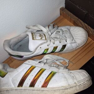 Adidas Kids White and Gold Sneakers